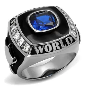 WildKlass Stainless Steel Ring High Polished Men Synthetic Sapphire