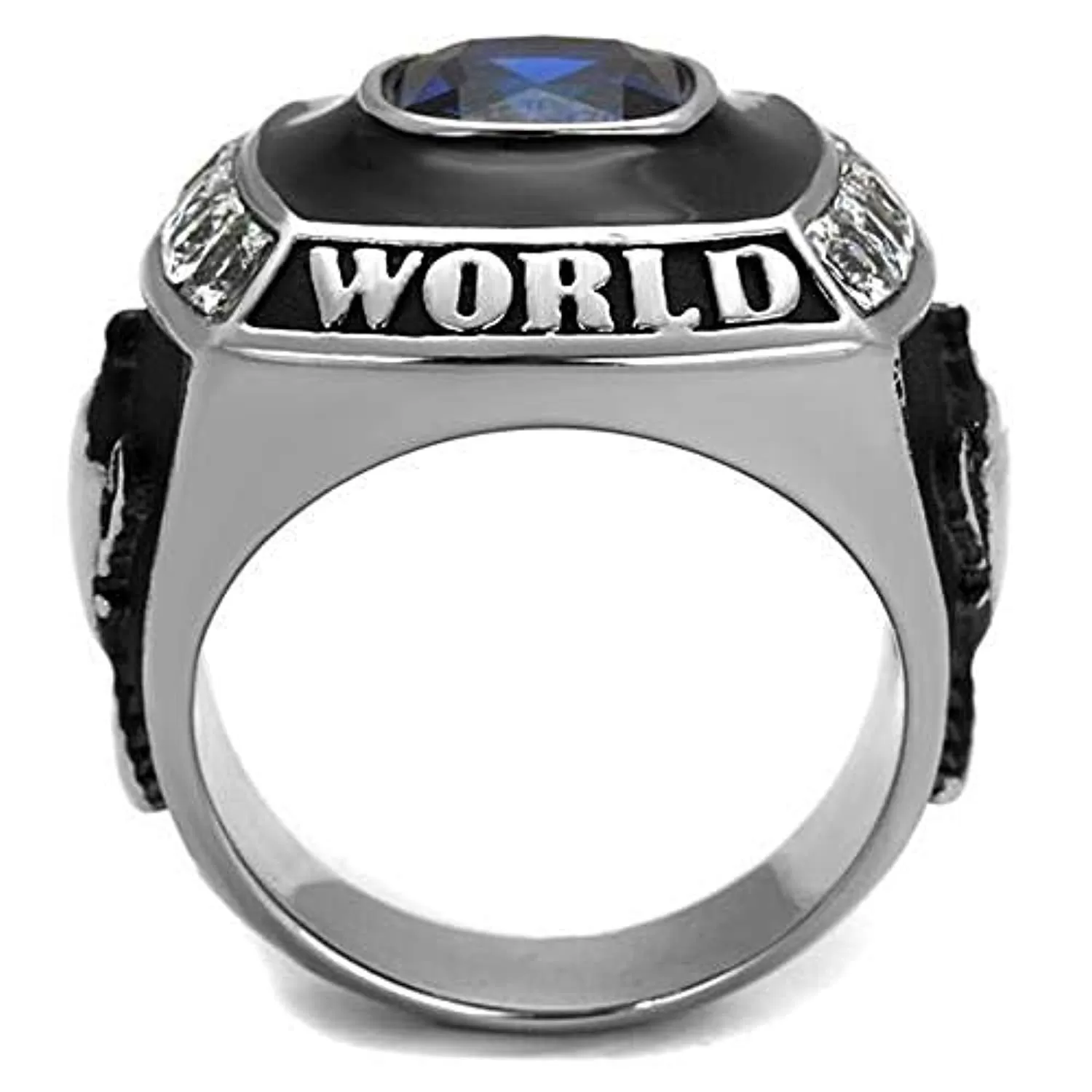 WildKlass Stainless Steel Ring High Polished Men Synthetic Sapphire