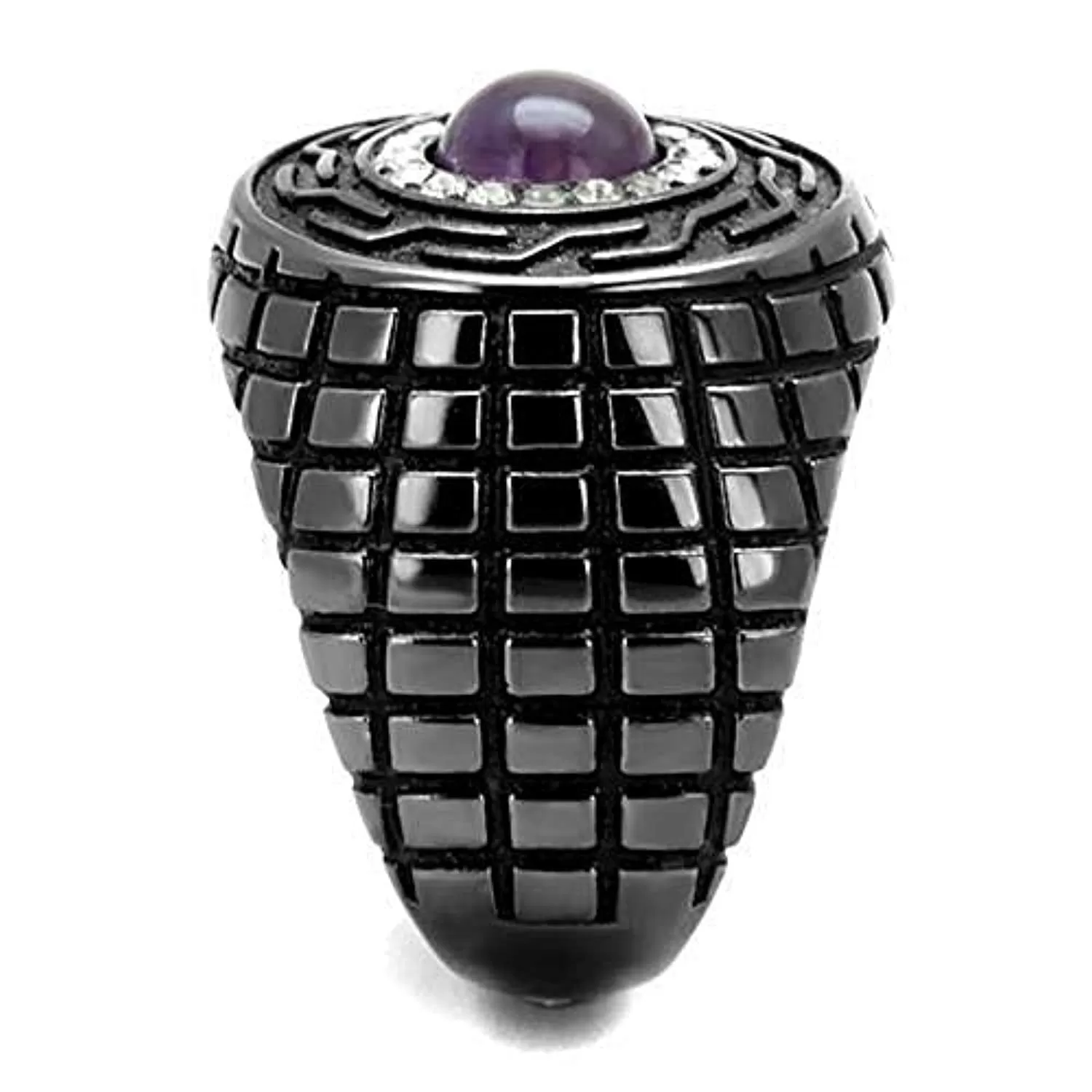 WildKlass Stainless Steel Ring IP Light Black (IP Gun) Men Semi-Precious Amethyst