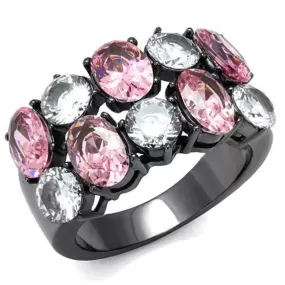 WildKlass Stainless Steel Ring IP Light Black (IP Gun) Women AAA Grade CZ Rose