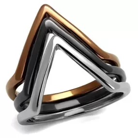 WildKlass Stainless Steel Ring Three Tone IP（IP Light Coffee & IP Light Black & High Polished Women