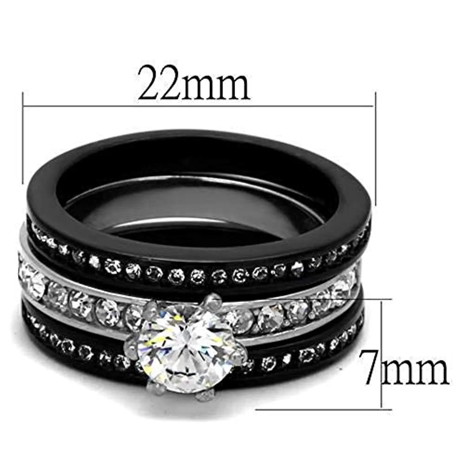 WildKlass Stainless Steel Ring Two-Tone IP Black Women AAA Grade CZ Clear