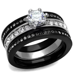 WildKlass Stainless Steel Ring Two-Tone IP Black Women AAA Grade CZ Clear