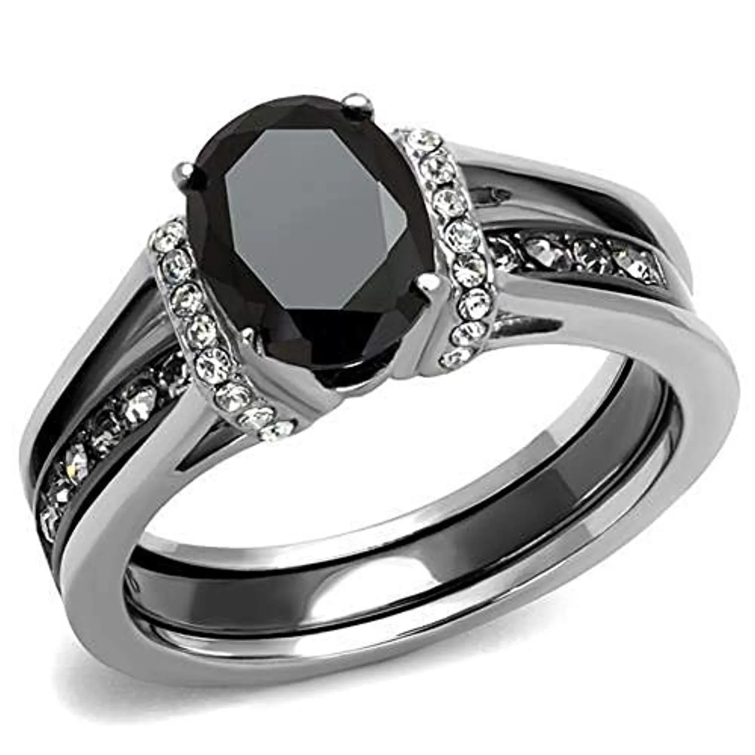 WildKlass Stainless Steel Ring Two-Tone IP Black Women Synthetic Jet