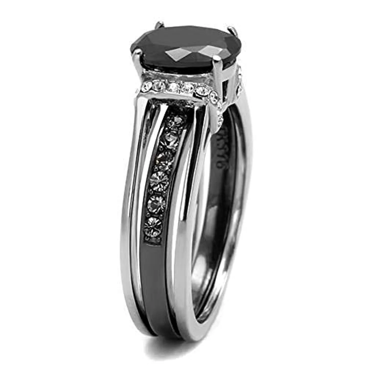 WildKlass Stainless Steel Ring Two-Tone IP Black Women Synthetic Jet