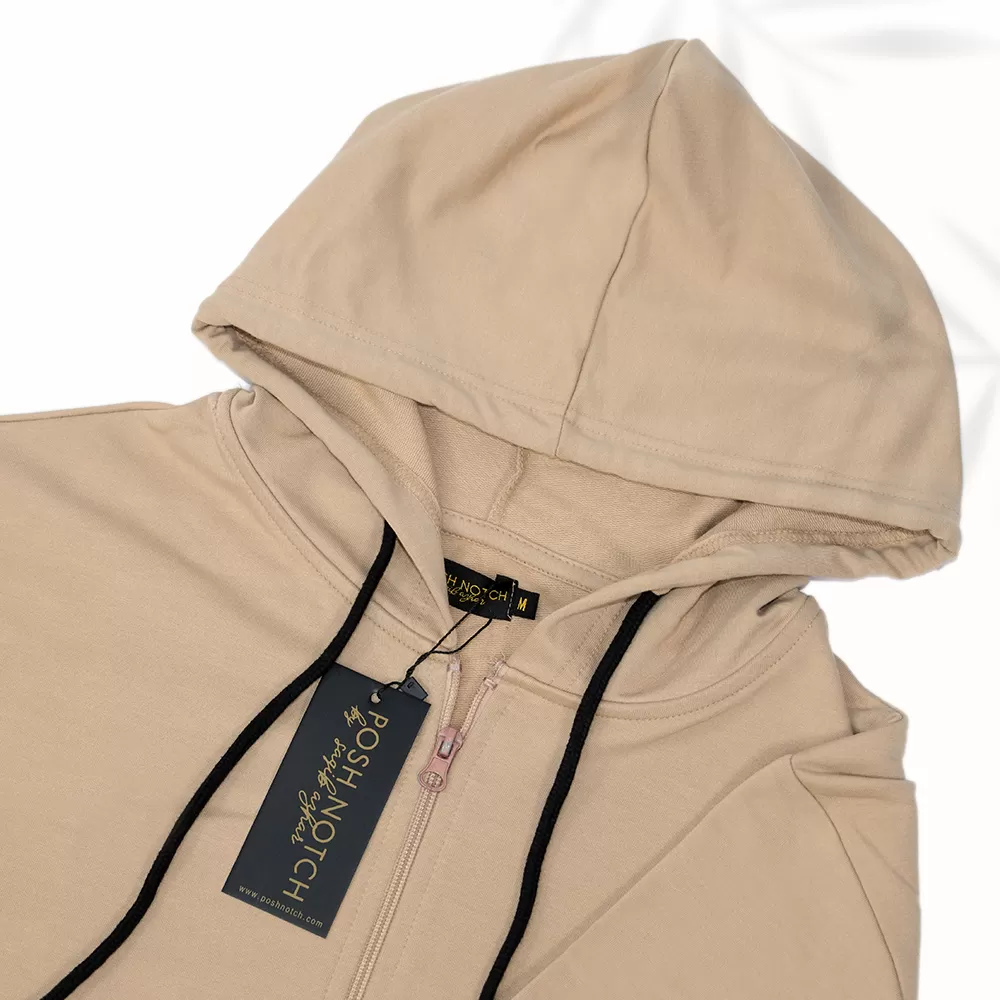 Women Basic Khaki Zipper Hoodie