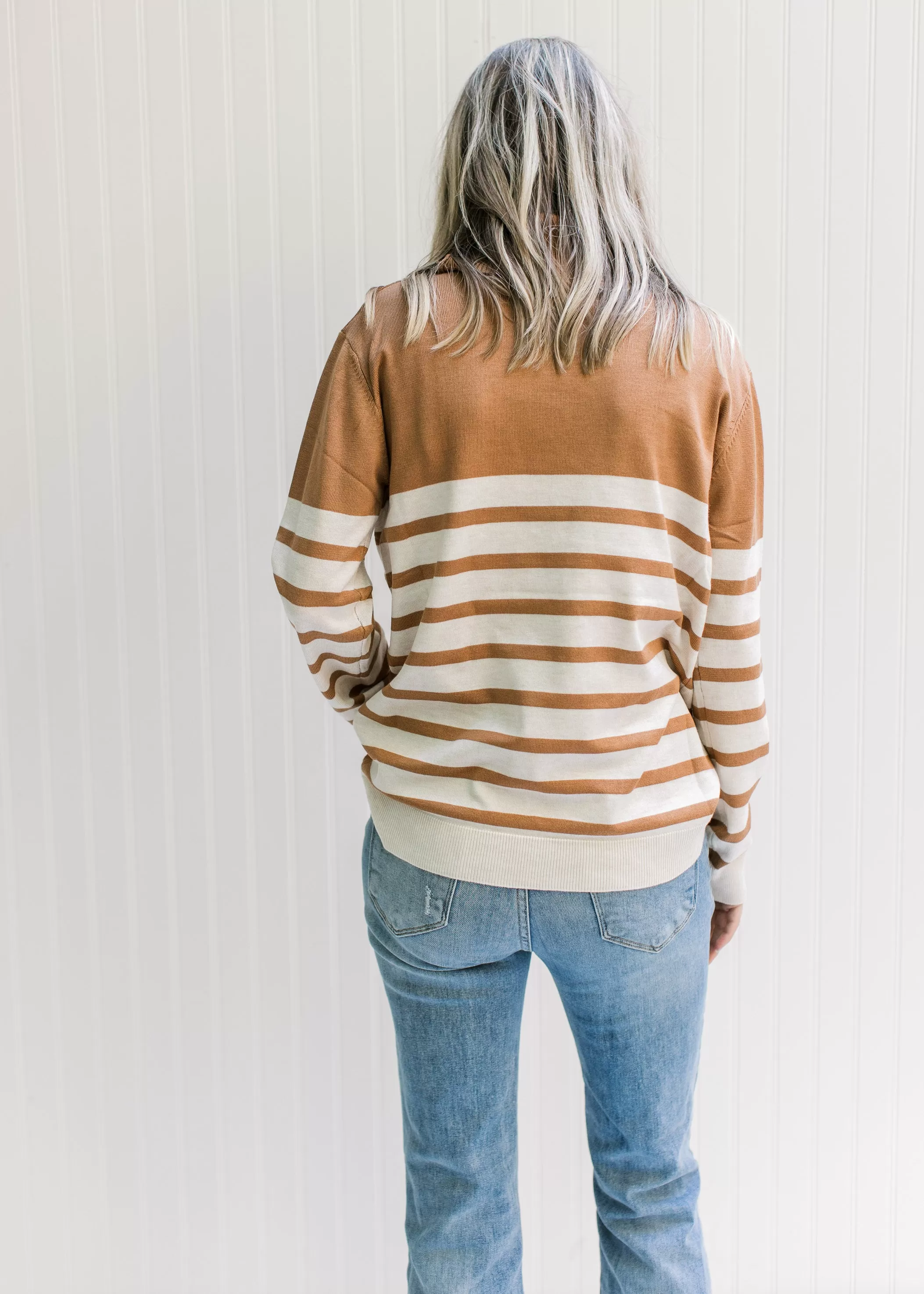 X Caramel and Cream Striped Sweater