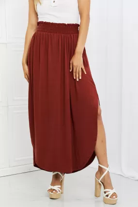 Zenana It's My Time Full Size Side Scoop Scrunch Skirt in Dark Rust